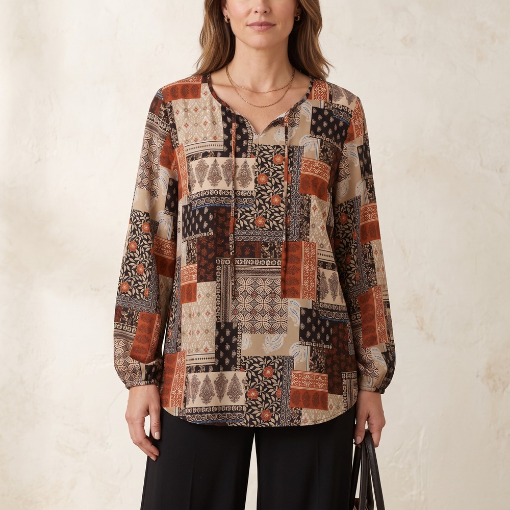 Denim Co Patchwork Peasant Top Earthy Fairy Grunge Boho Whimsigoth Tunic Top L